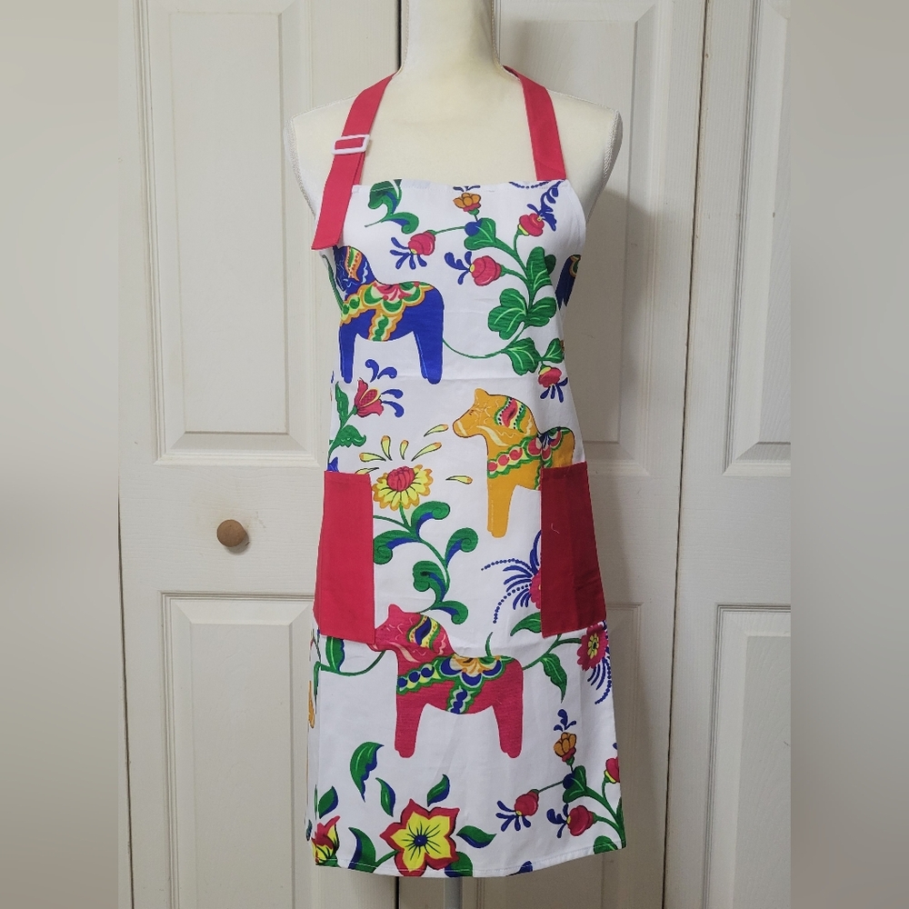 Scandinavian Swedish Dala Horse Kitchen Cooking Apron Hygee